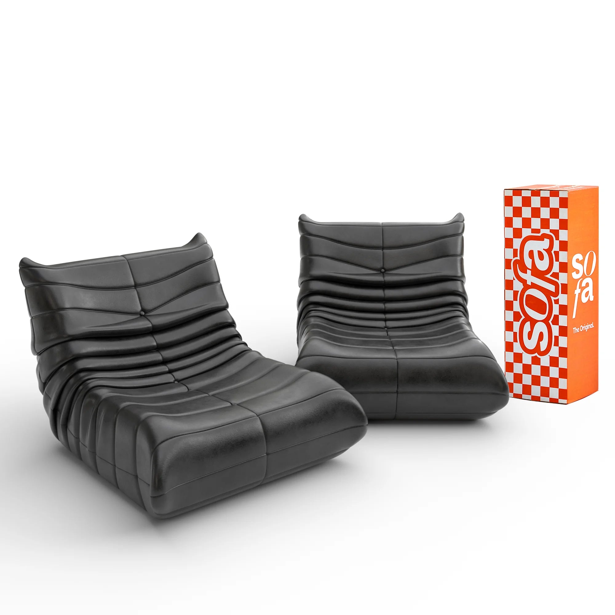 Poltrona Design 1973 Courino Preta 2 unidades Sofá na caixa