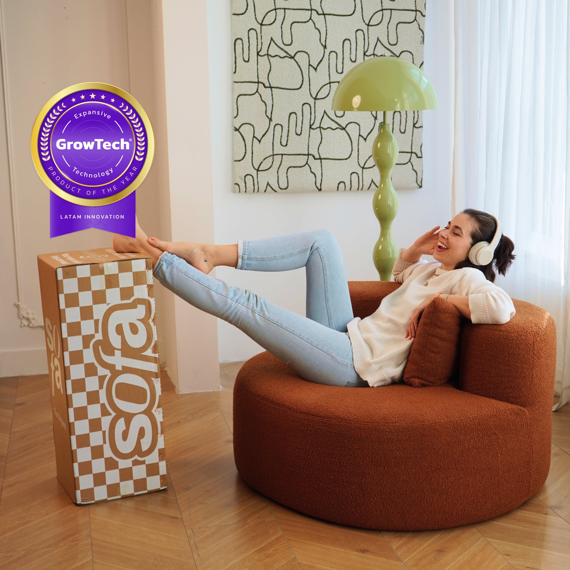 Poltrona Dunne Laranja 1 unidade Sofá Na Caixa