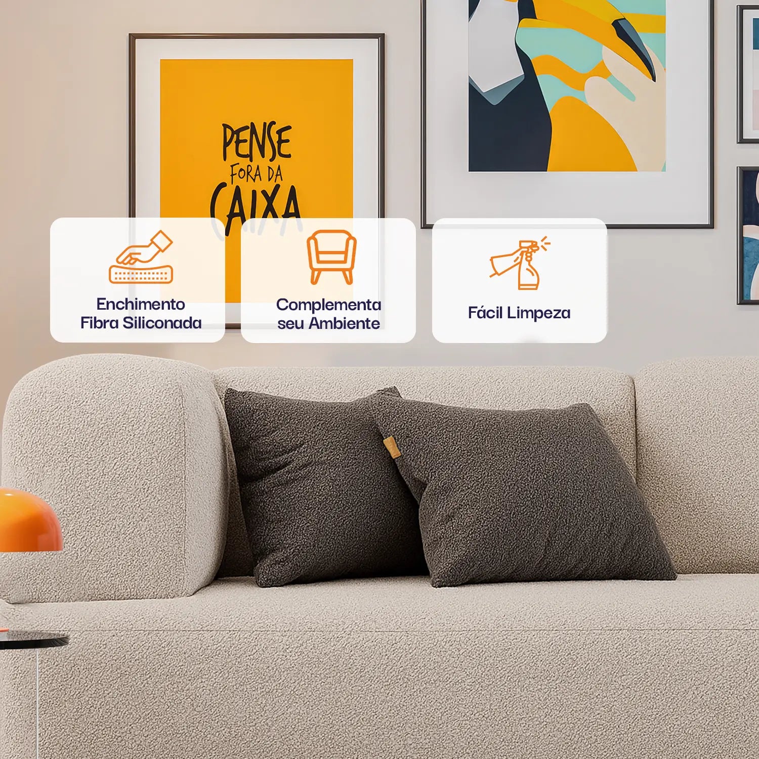 Almofada Tecido Bouclé - Cor Laranja - 45x45cm