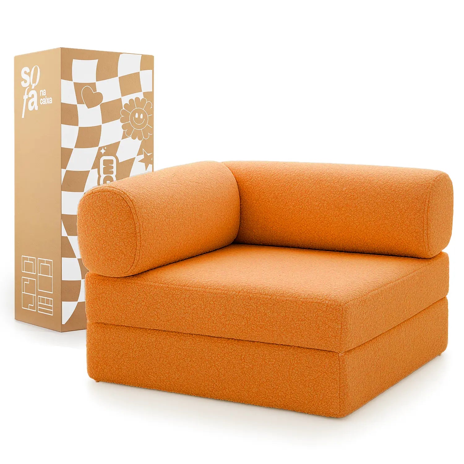 Poltrona do Sofá Cama Bloom Tecido Boucle Laranja - Sofá na Caixa