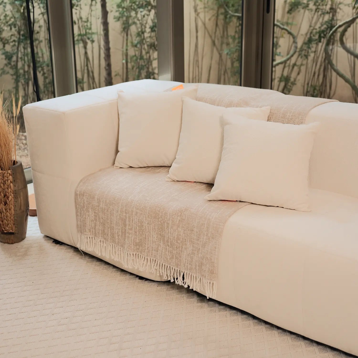 Sofá na Caixa modular 3 lugares em Boucle - 1 Braço com 2 Chaises - Linho