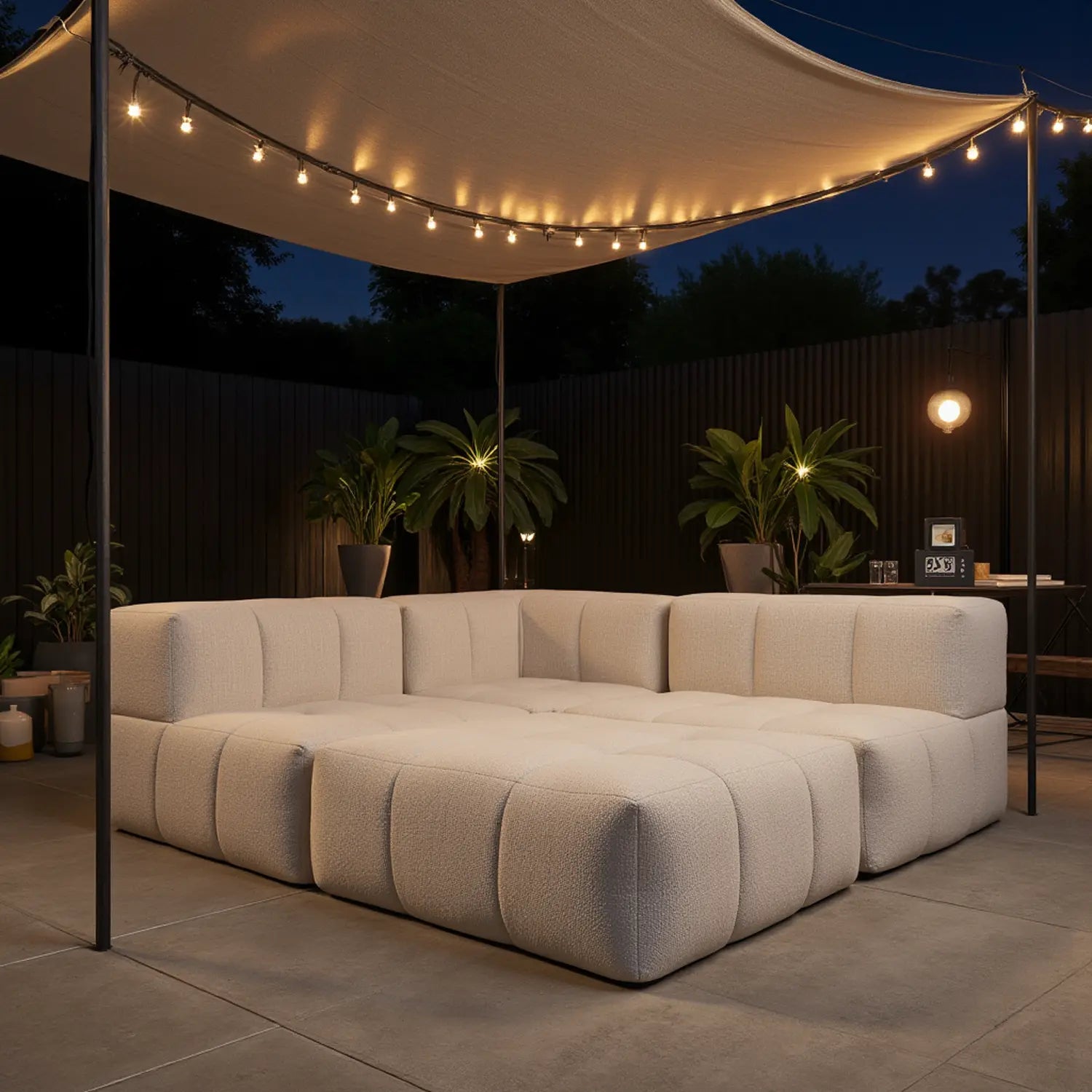 Sofá na Caixa modular 3 lugares em Boucle - 1 Braço com 2 Chaises - Linho