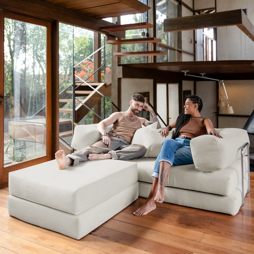 Sofá Cama Bloom - Sofá na Caixa + Apoio de Pé Bloom Tecido Boucle Linho Grátis · em tecido linho · vista 3