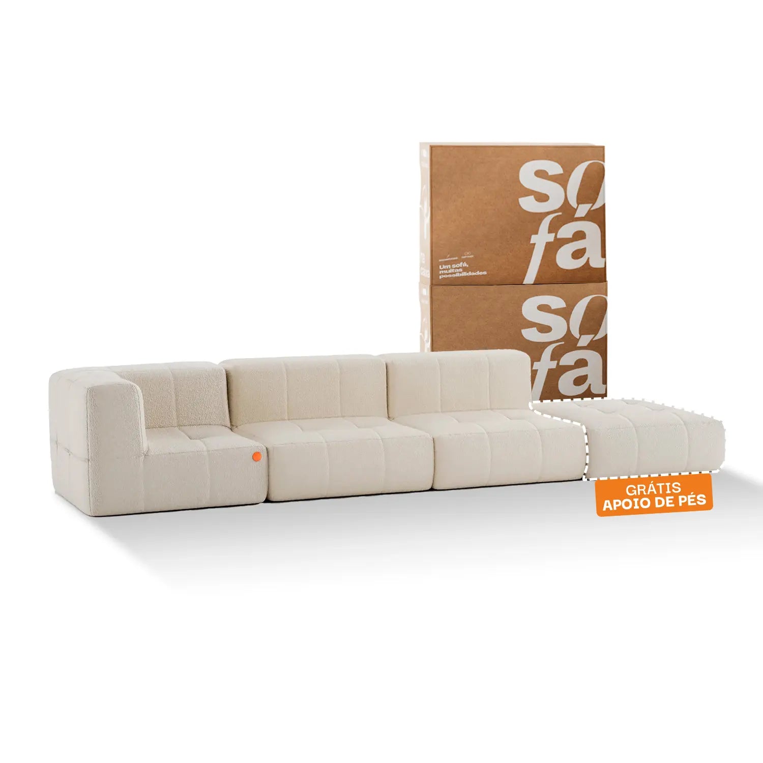 Sofá na Caixa modular 3 lugares em Boucle - 1 Braço com Chaise - Linho Grátis