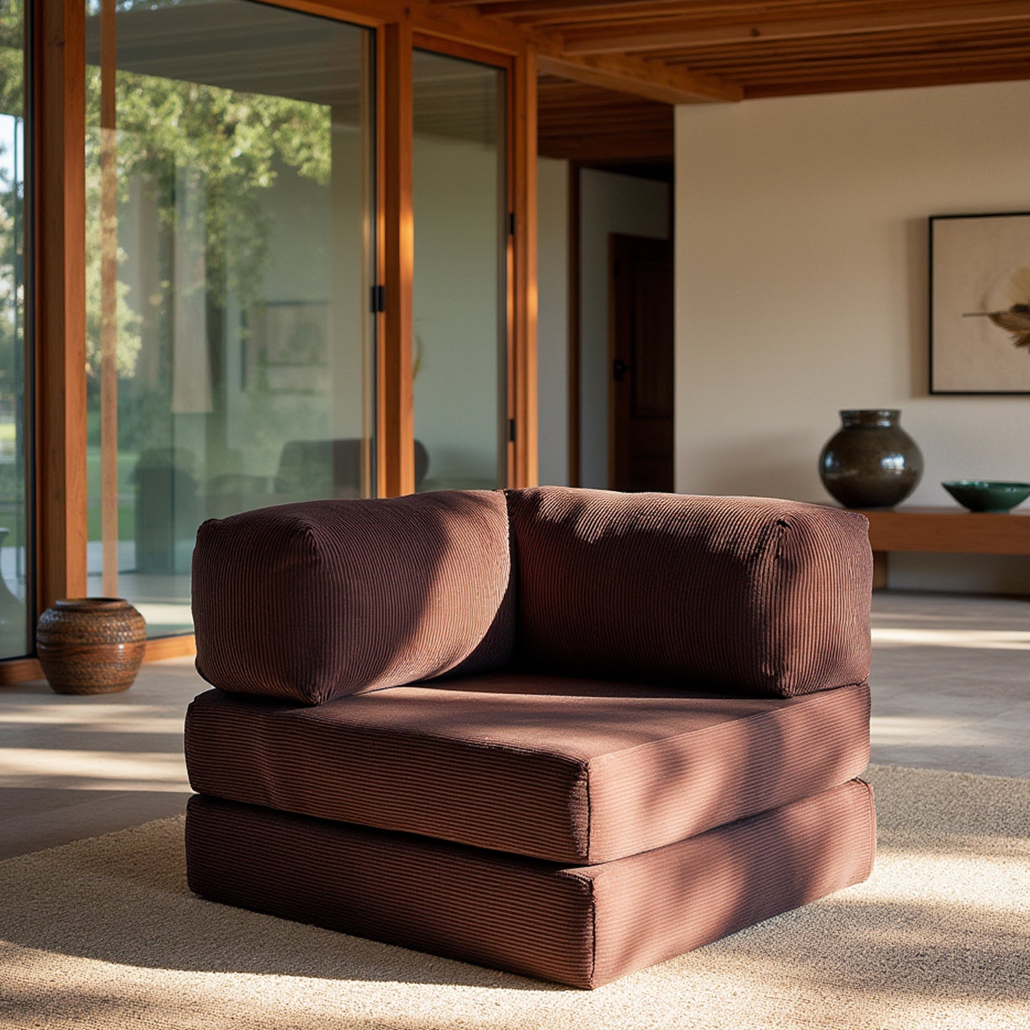 Sofá Cama Bloom - Sofá na Caixa + Poltrona Bloom Tecido Boucle Marrom · detalhe na cor marrom · vista 11