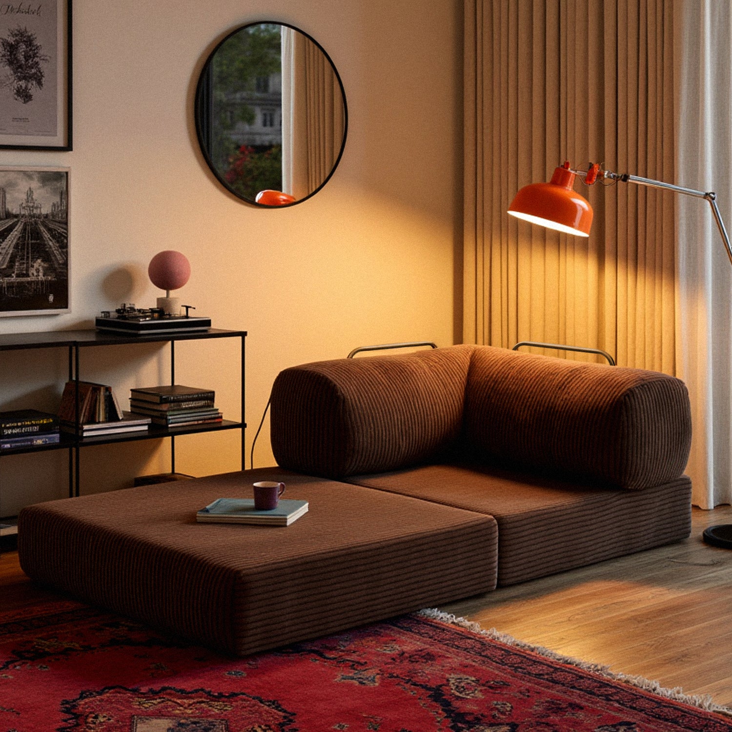 Sofá Cama Bloom - Sofá na Caixa + Poltrona Bloom Tecido Boucle Marrom · detalhe na cor marrom · vista 8