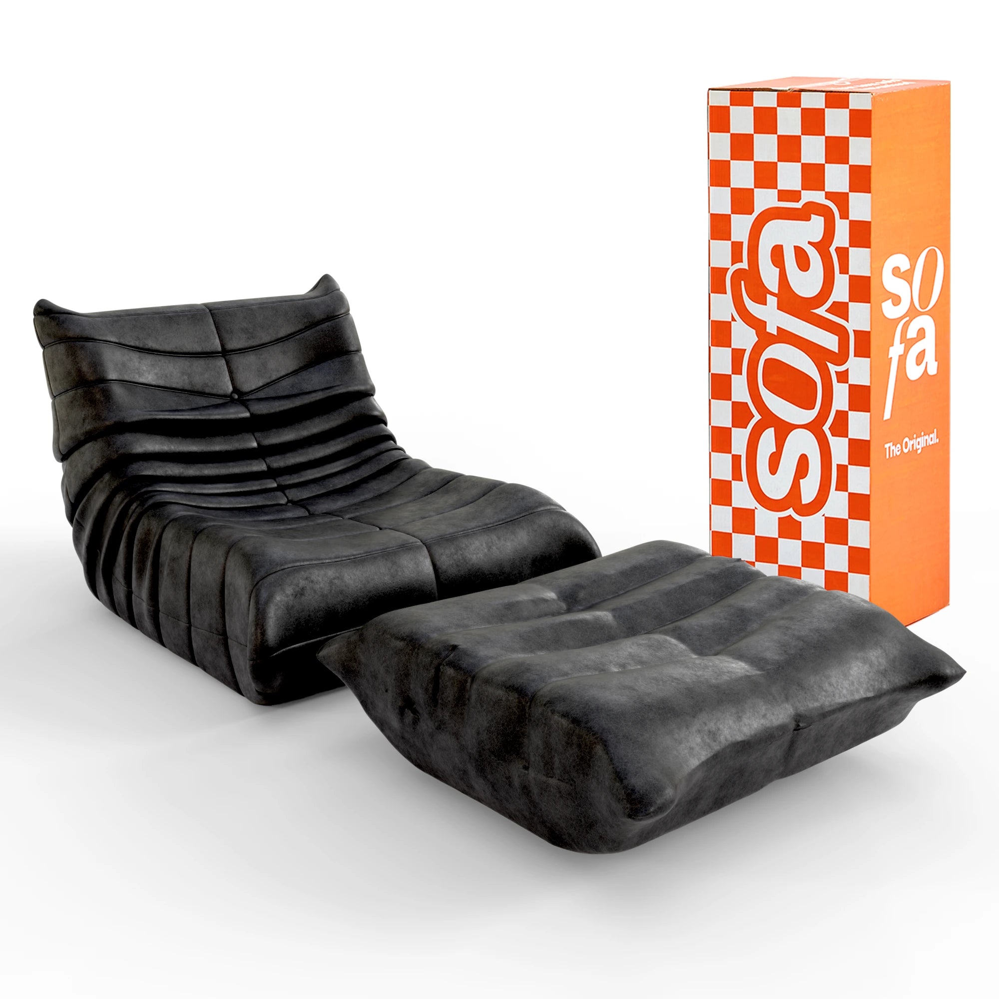 Kit Poltrona Design 1973 + Apoio para pés - Preta Courino