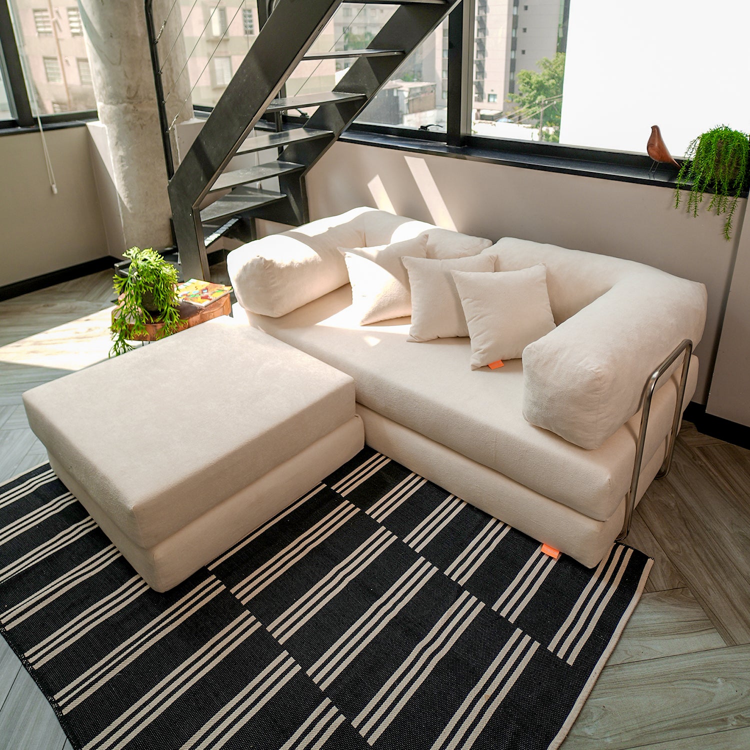 Chaise / Apoio de pé Sofá Cama Bloom Tecido Boucle Linho