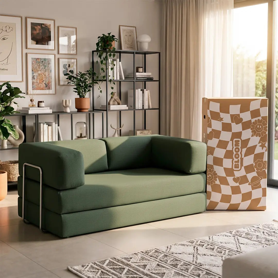 Sofá Cama Bloom Tecido Boucle Verde Musgo - Sofá na Caixa