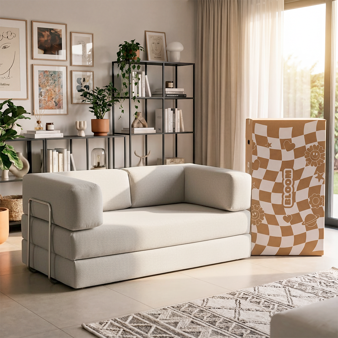 Sofá Cama Bloom Tecido Boucle Cinza - Sofá na Caixa · vista 4