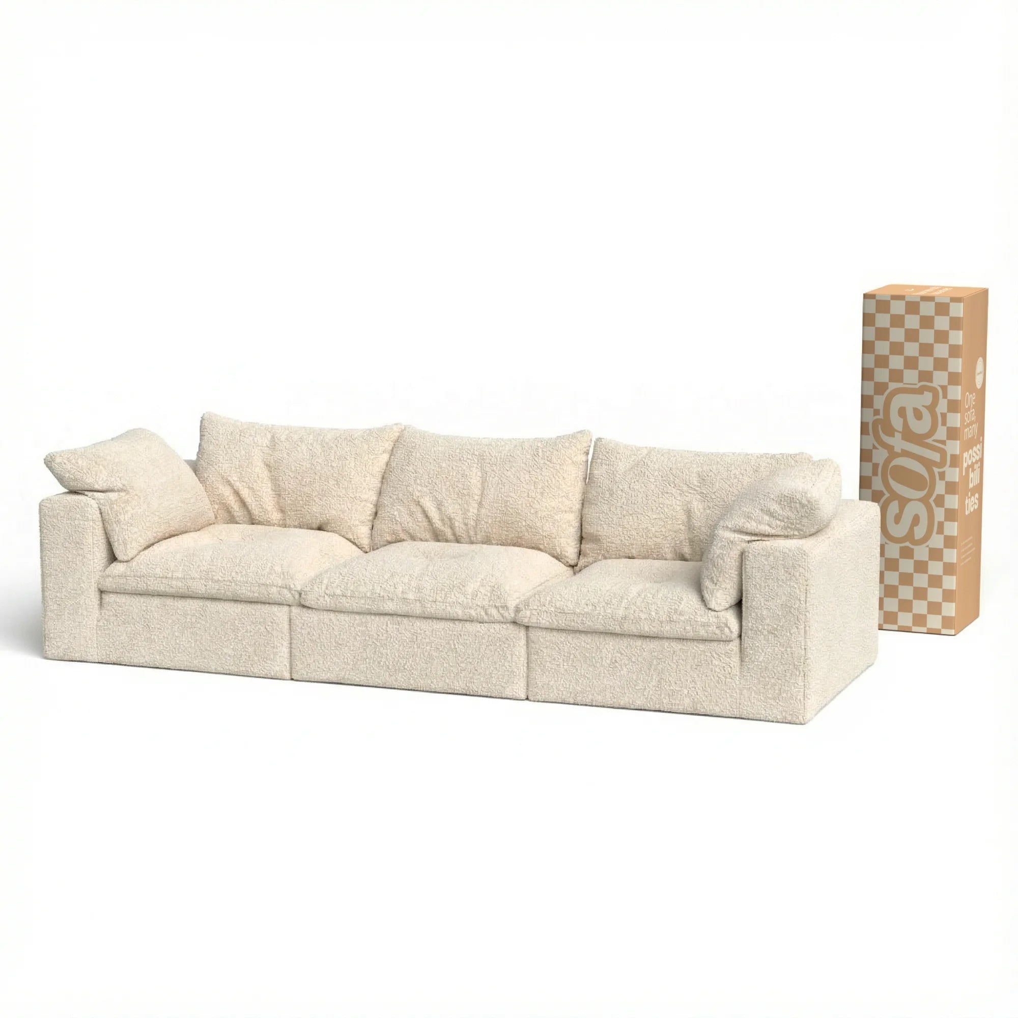 Sofá na Caixa modular Sienna 3 lugares em Boucle - Off-White