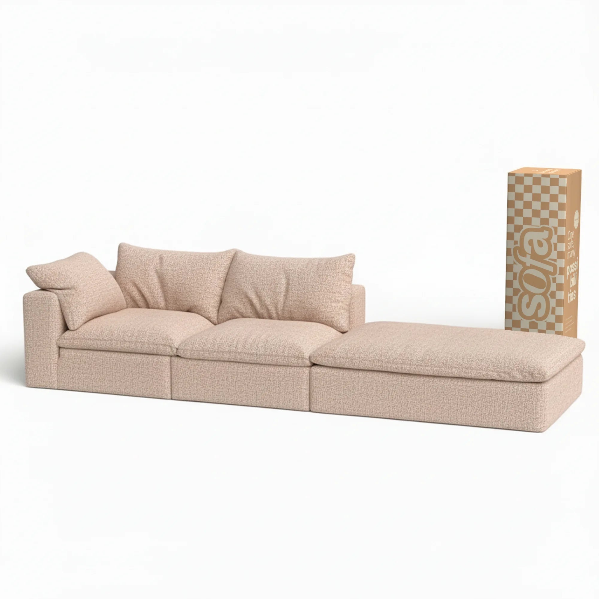 Sofá na Caixa modular Sienna 2 lugares em Boucle - 1 Braço com Apoio - Bege Areia