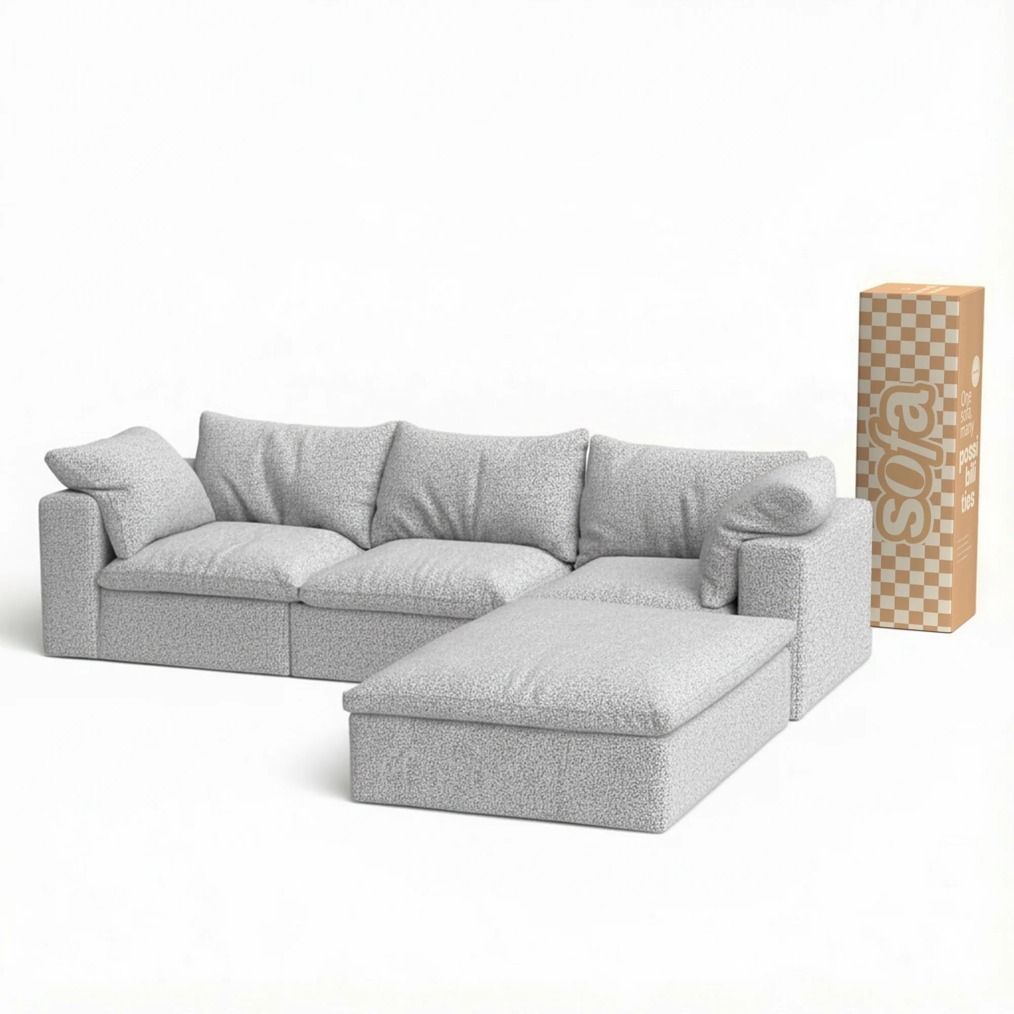 Sofá na Caixa modular Sienna 3 lugares em Boucle com Apoio - Cinza Granito