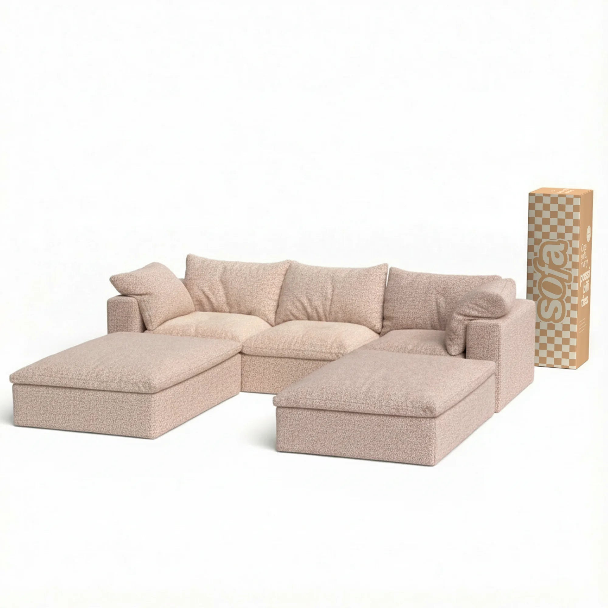 Sofá na Caixa modular Sienna 3 lugares em Boucle com 2 Apoio - Bege Areia