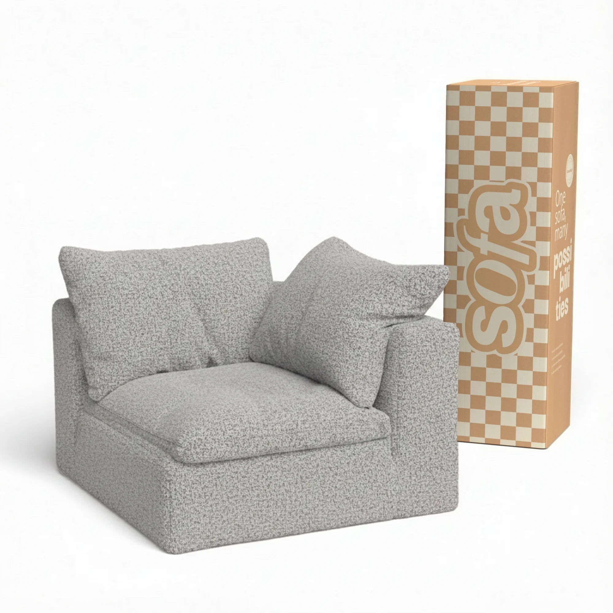 Sofá na Caixa modular Sienna 1 lugar Canto em L Esquerdo Boucle - Cinza Granito