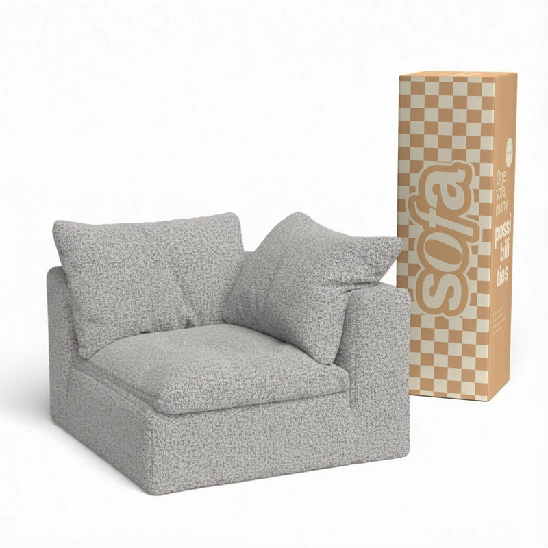 Sofá na Caixa modular Sienna 1 lugar Canto em L Esquerdo Boucle - Cinza Granito