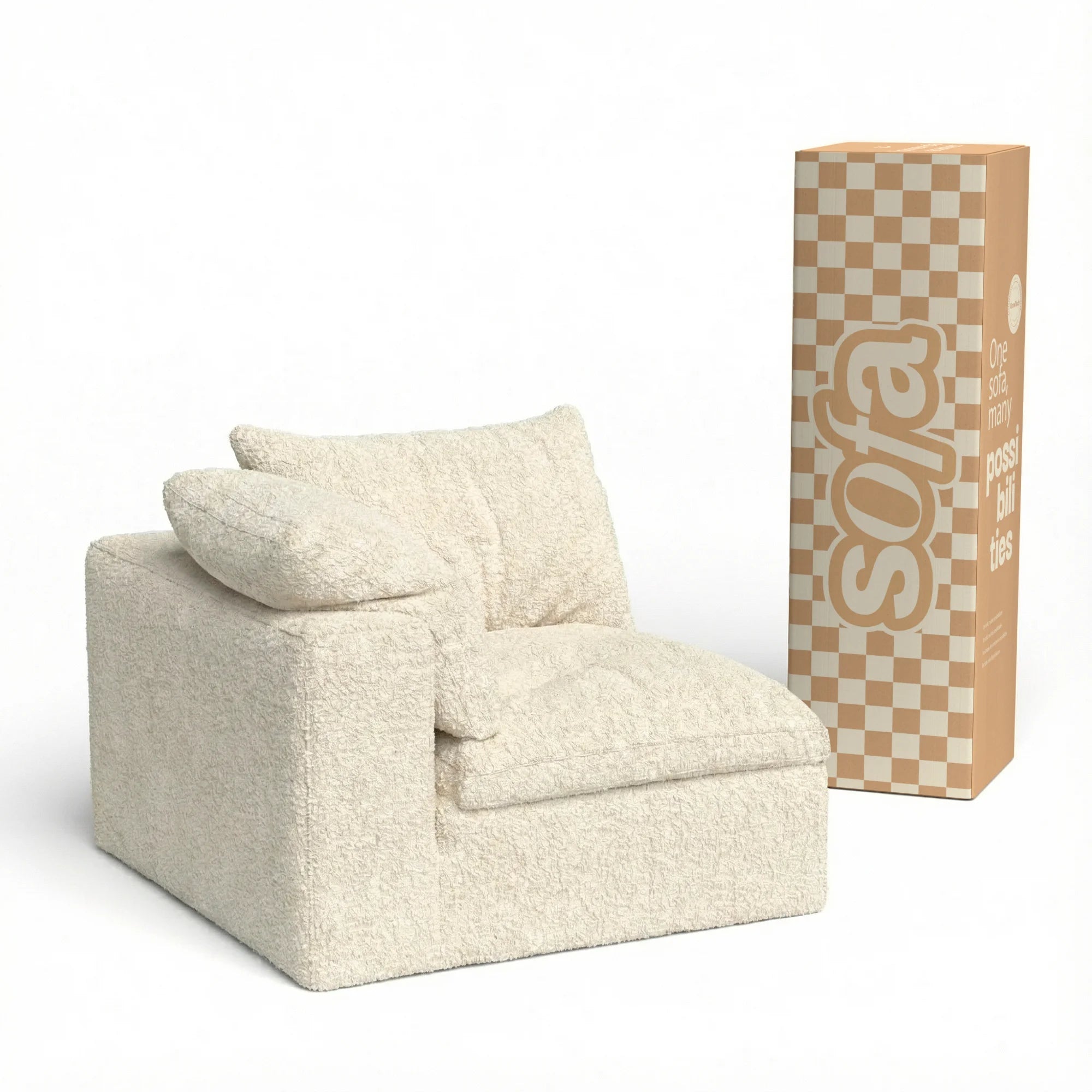 Sofá na Caixa modular Sienna 1 lugar Canto em L Direito Boucle - Off-White