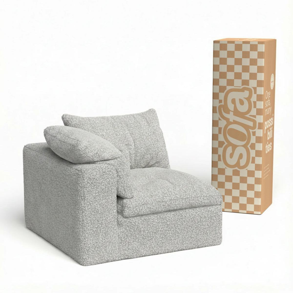 Sofá na Caixa modular Sienna 1 lugar Canto em L Direito Boucle - Cinza Granito