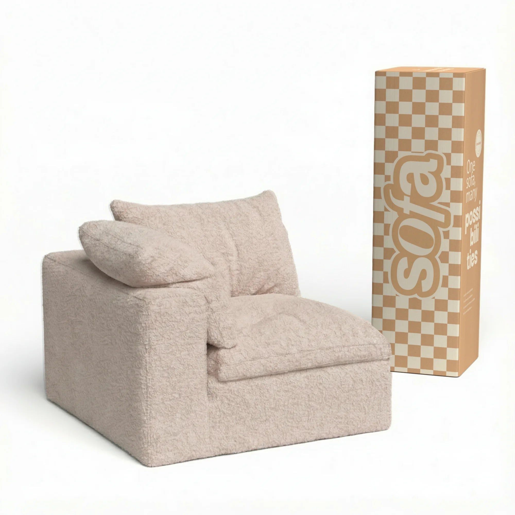 Sofá na Caixa modular Sienna 1 lugar Canto em L Direito Boucle - Bege Areia