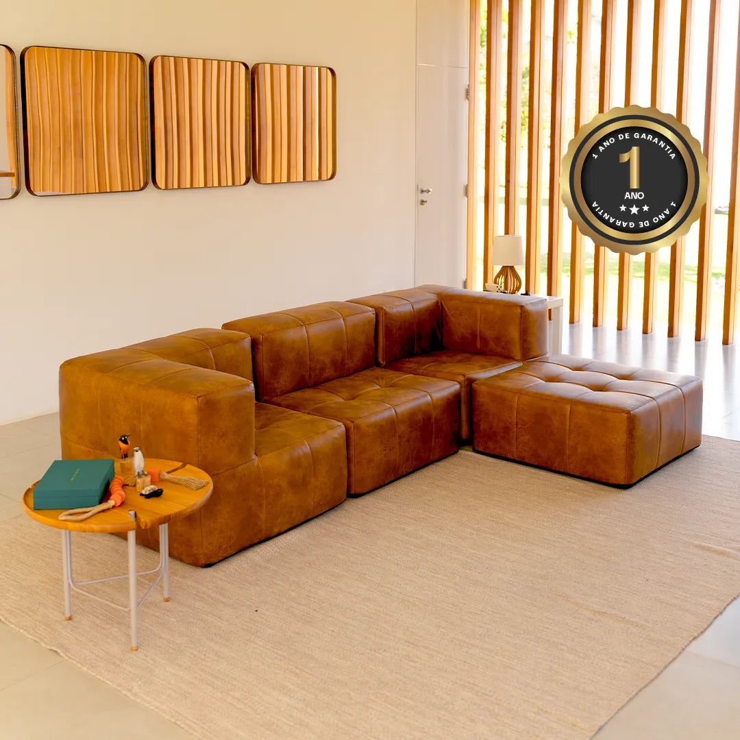 Sofá na Caixa modular 4 lugares com 1 chaise - Poli-couro