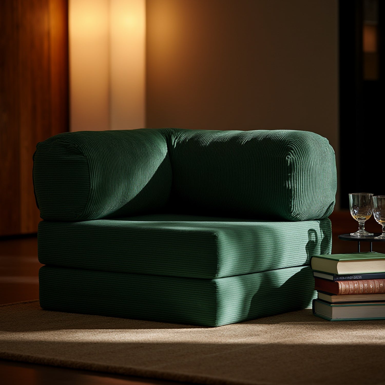 Sofá Cama Bloom - Sofá na Caixa + Poltrona Bloom Tecido Boucle Verde Musgo