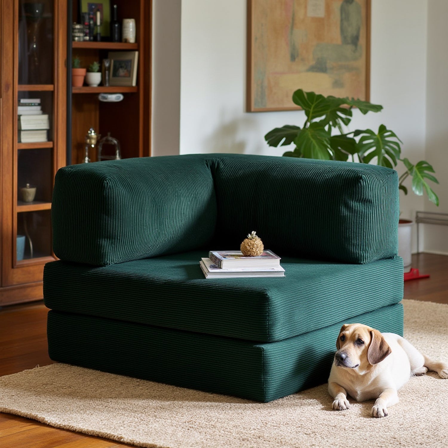 Poltrona do Sofá Cama Bloom Tecido Boucle Verde Musgo - Sofá na Caixa