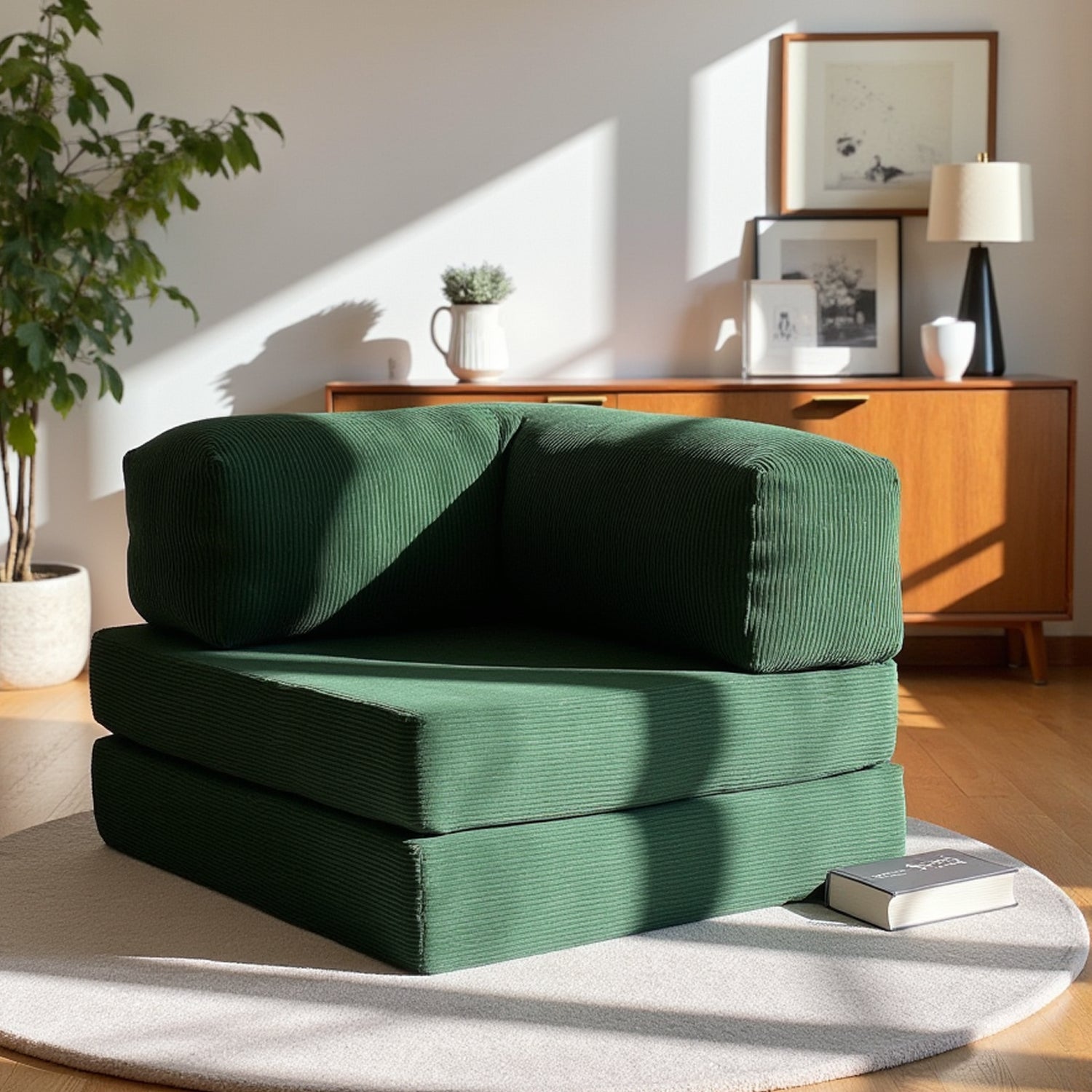 Sofá Cama Bloom - Sofá na Caixa + Poltrona Bloom Tecido Boucle Verde Musgo