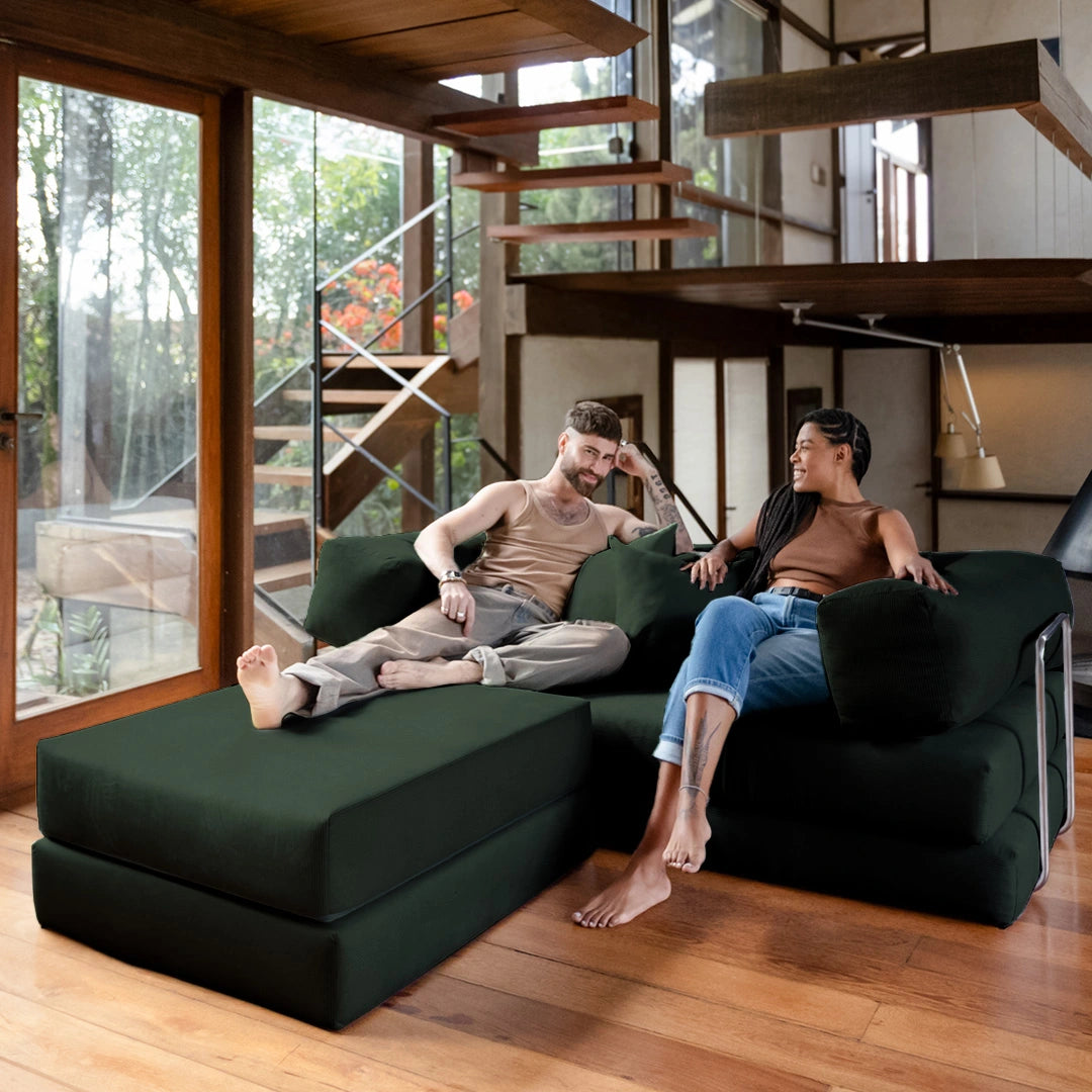 Chaise / Apoio de pé Sofá Cama Bloom Tecido Boucle Verde Musgo