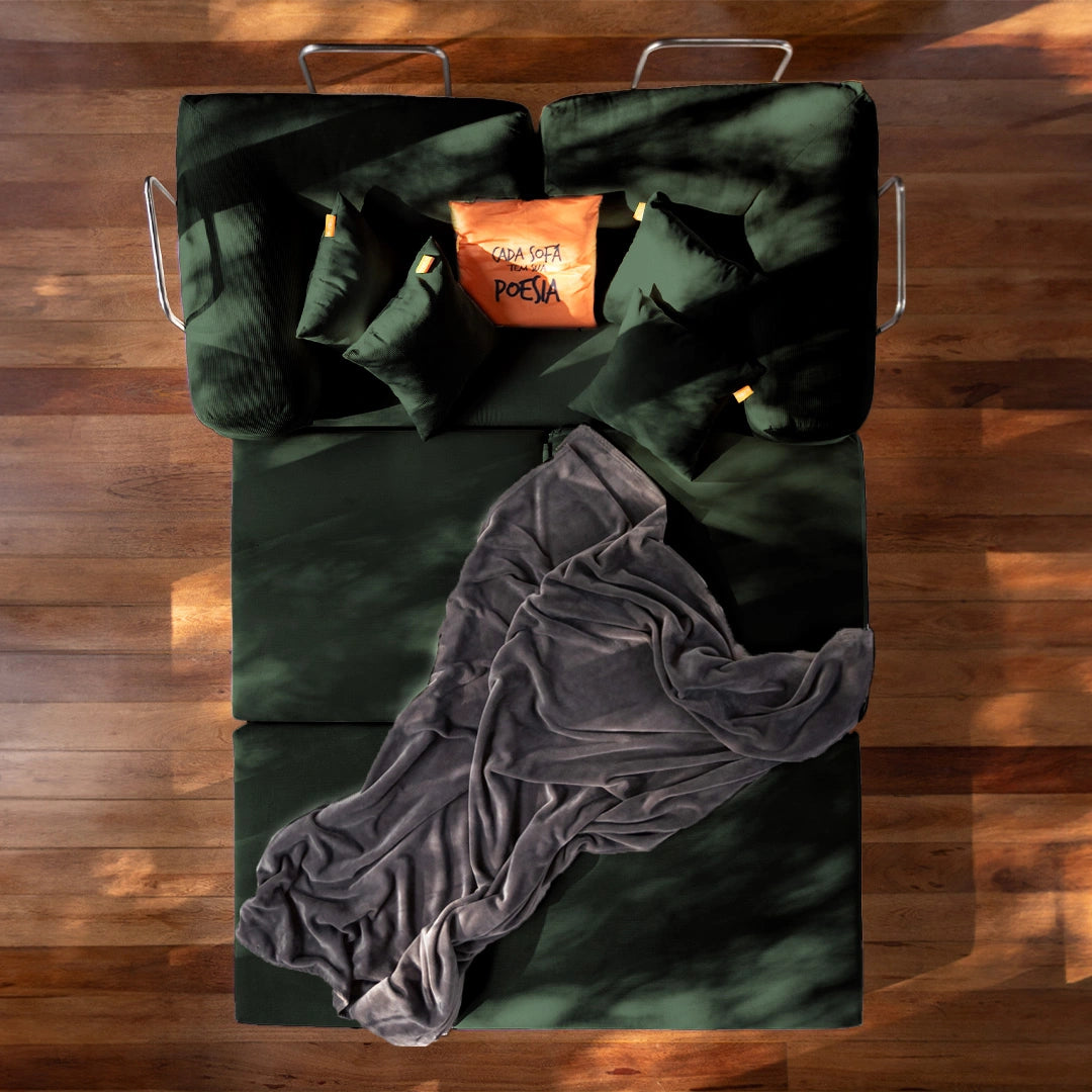 Sofá Cama Bloom - Sofá na Caixa + Apoio de Pé Bloom Tecido Boucle Verde Musgo
