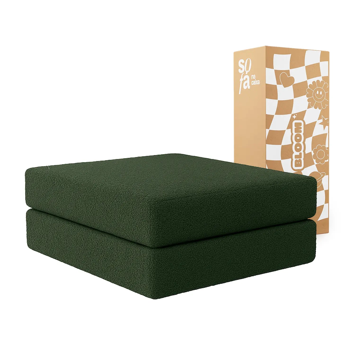 Chaise / Apoio de pé Sofá Cama Bloom Tecido Boucle Verde Musgo