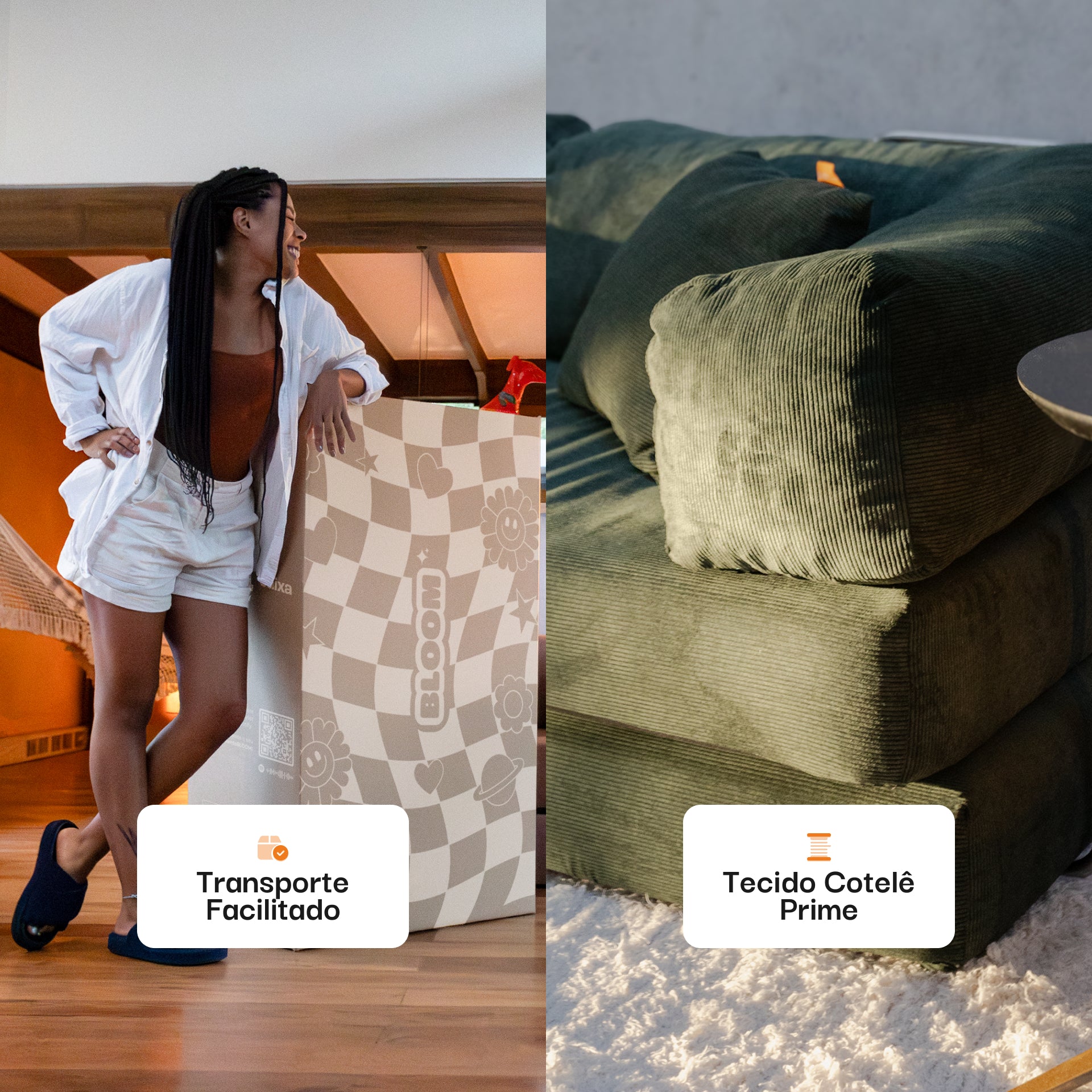 Sofá Cama Bloom Tecido Boucle Verde Musgo - Sofá na Caixa