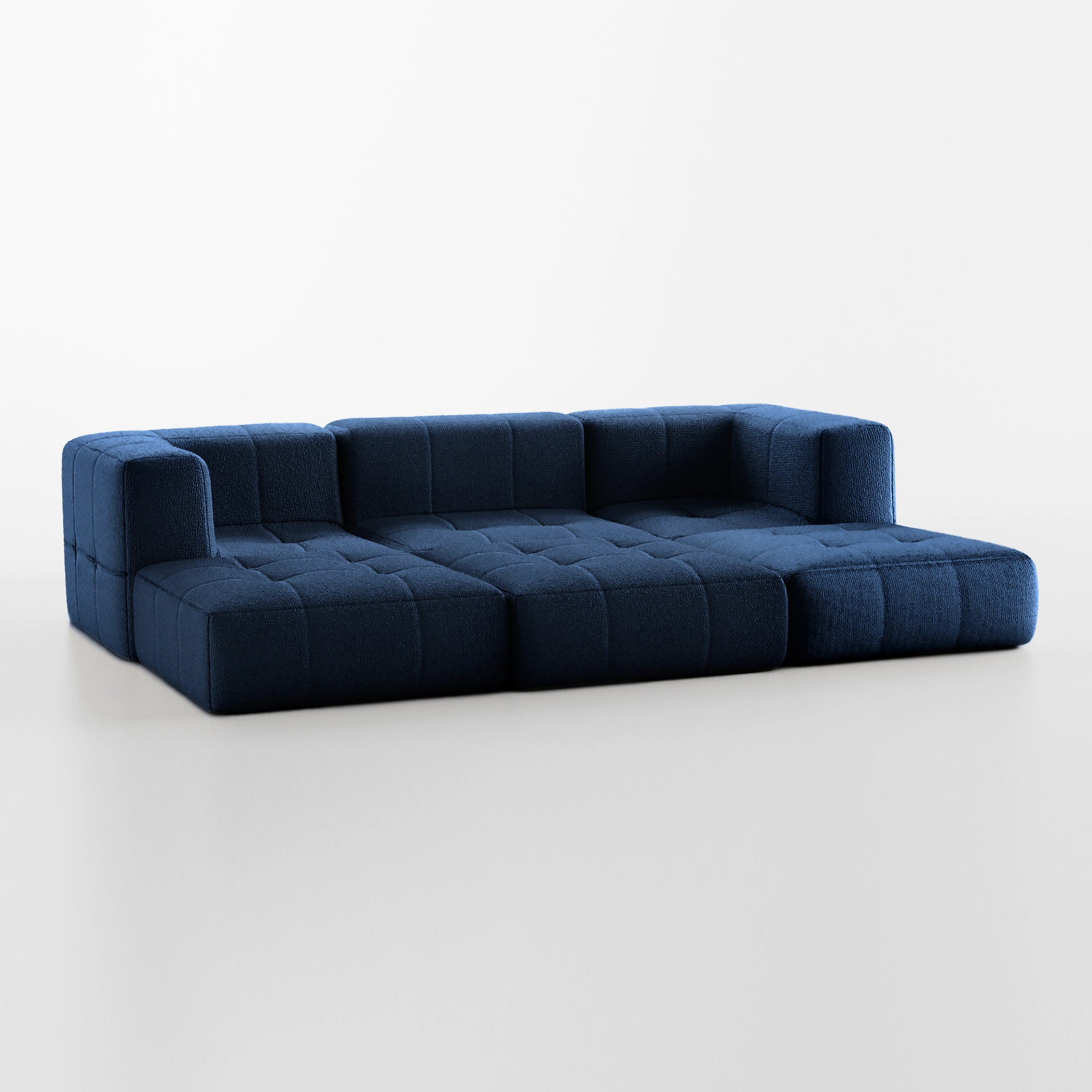 Sofá na Caixa modular 3 lugares em Boucle com 3 Chaises - Azul