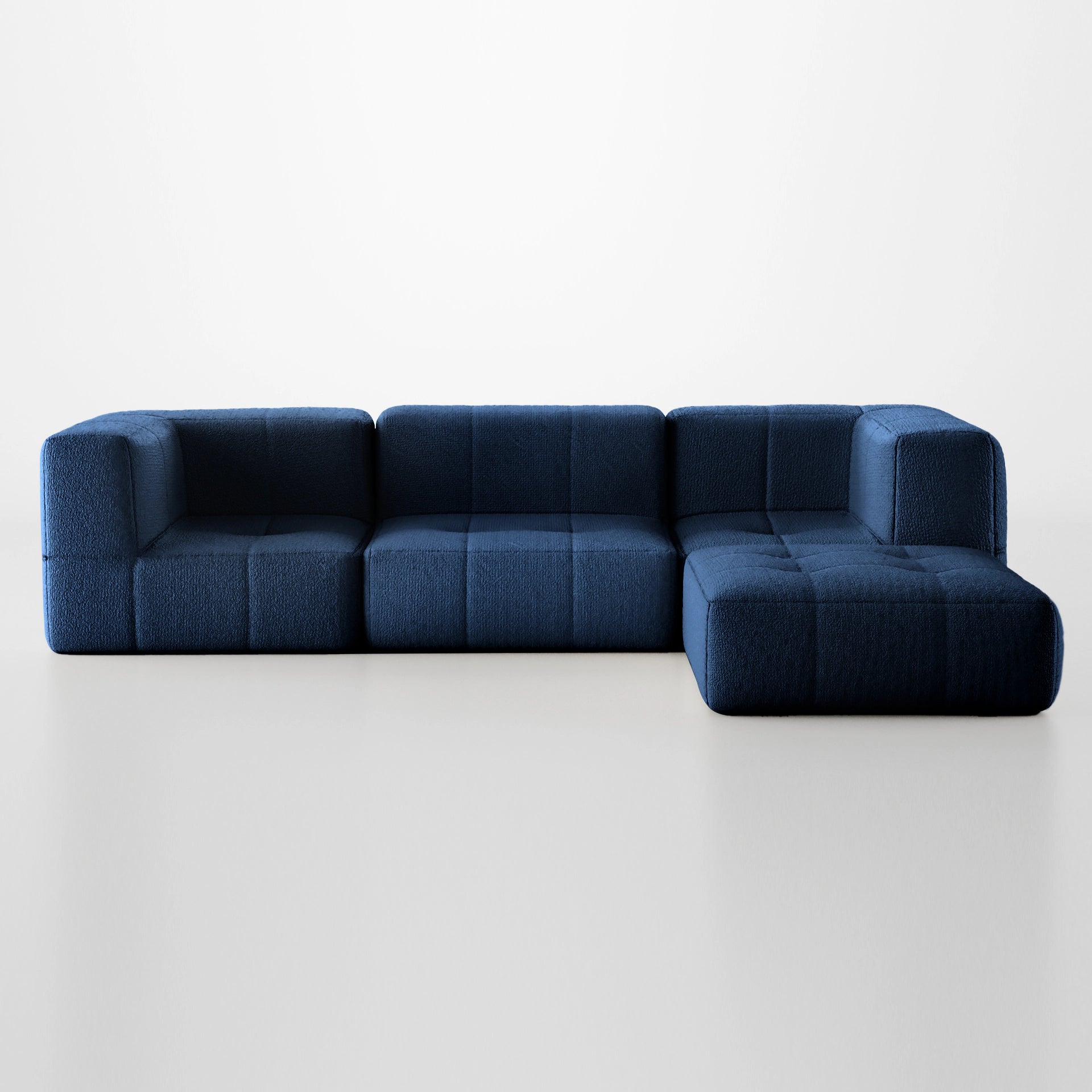 Sofá na Caixa modular 3 lugares em Boucle com Apoio de pé Grátis - Azul