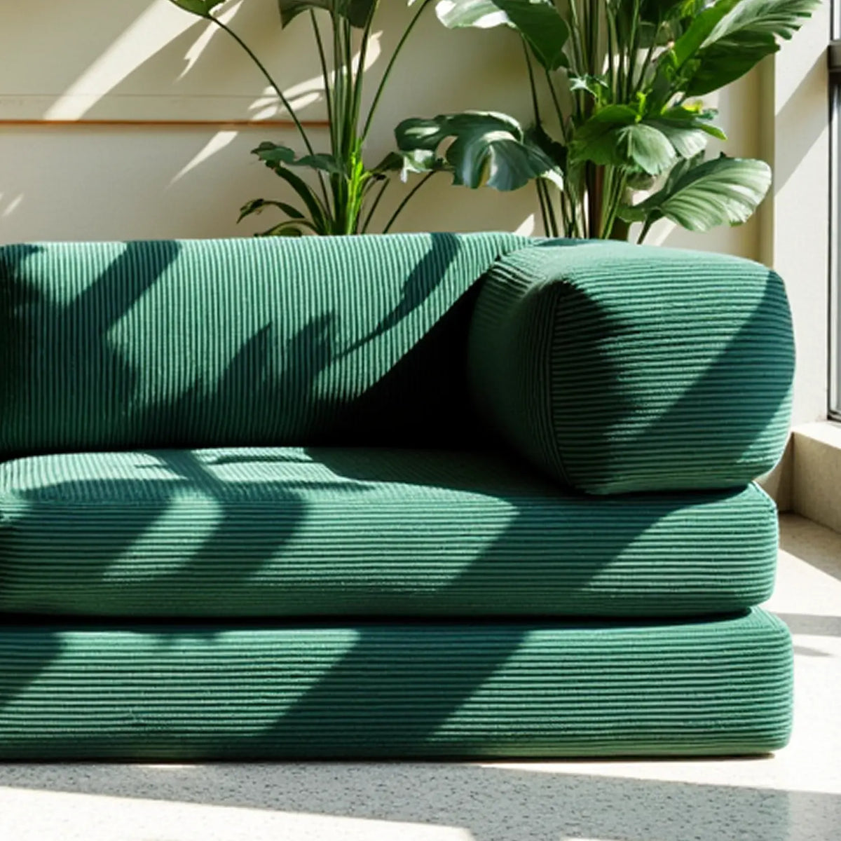 Sofá Cama Bloom - Sofá na Caixa + Apoio de Pé Bloom Tecido Boucle Verde Musgo · detalhe na cor verde · vista 11