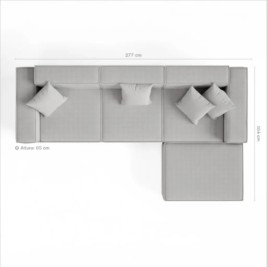 Sofá Modular Pelion 3 Lugares com 1 Chaise - Cinza