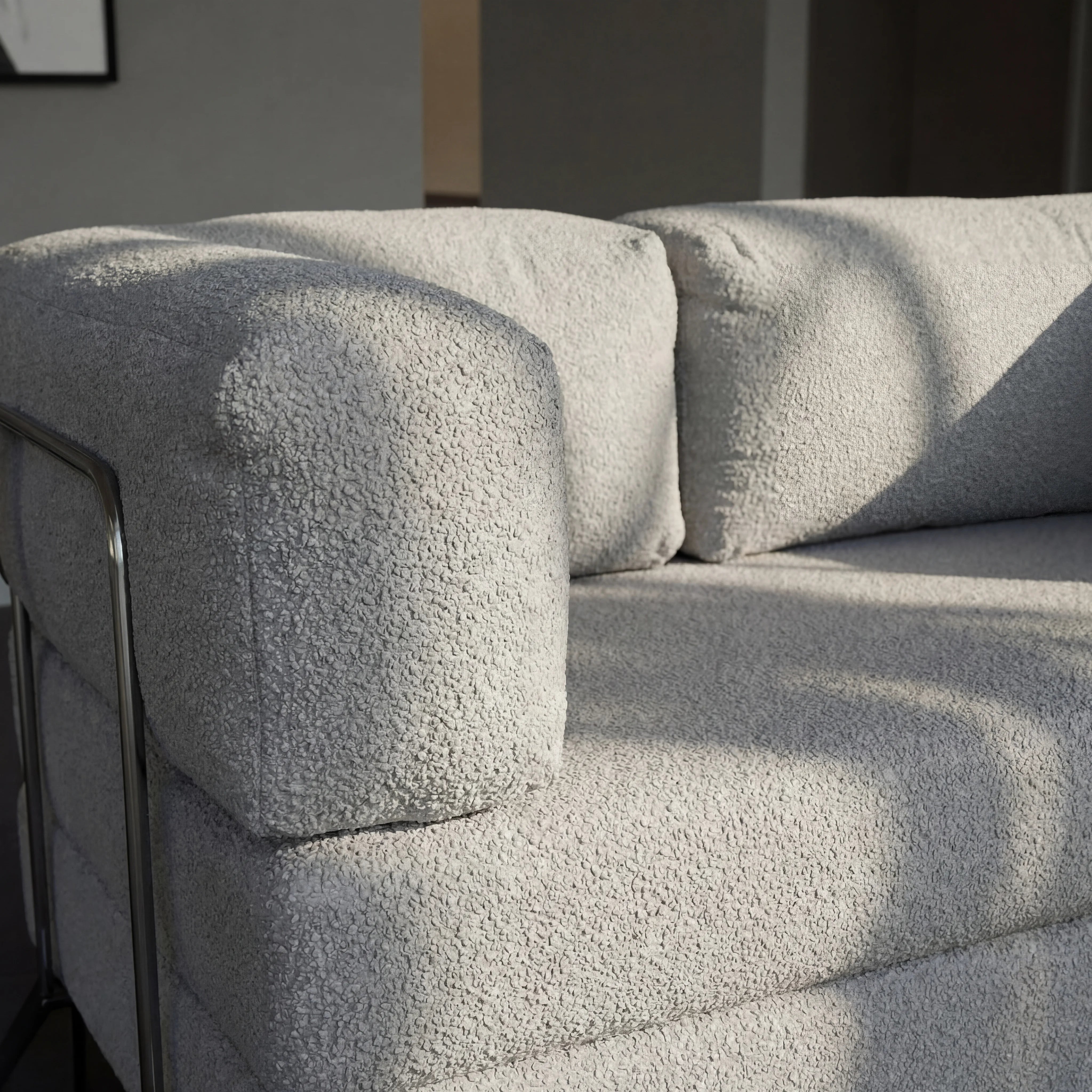 Sofá Cama Bloom Tecido Boucle Cinza - Sofá na Caixa · em tecido bouclê