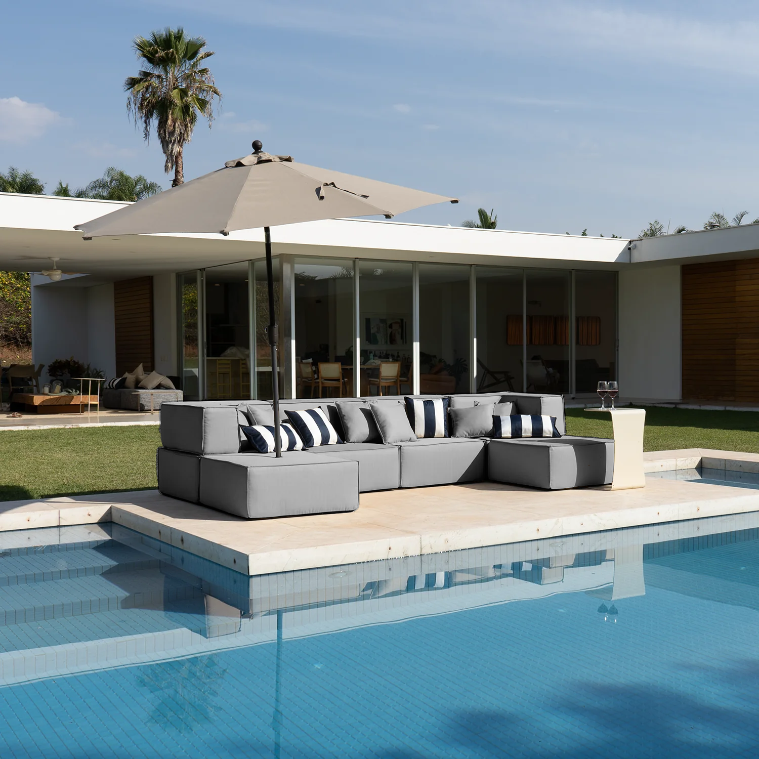 Lounge Zimma com 6 Módulos Cinza