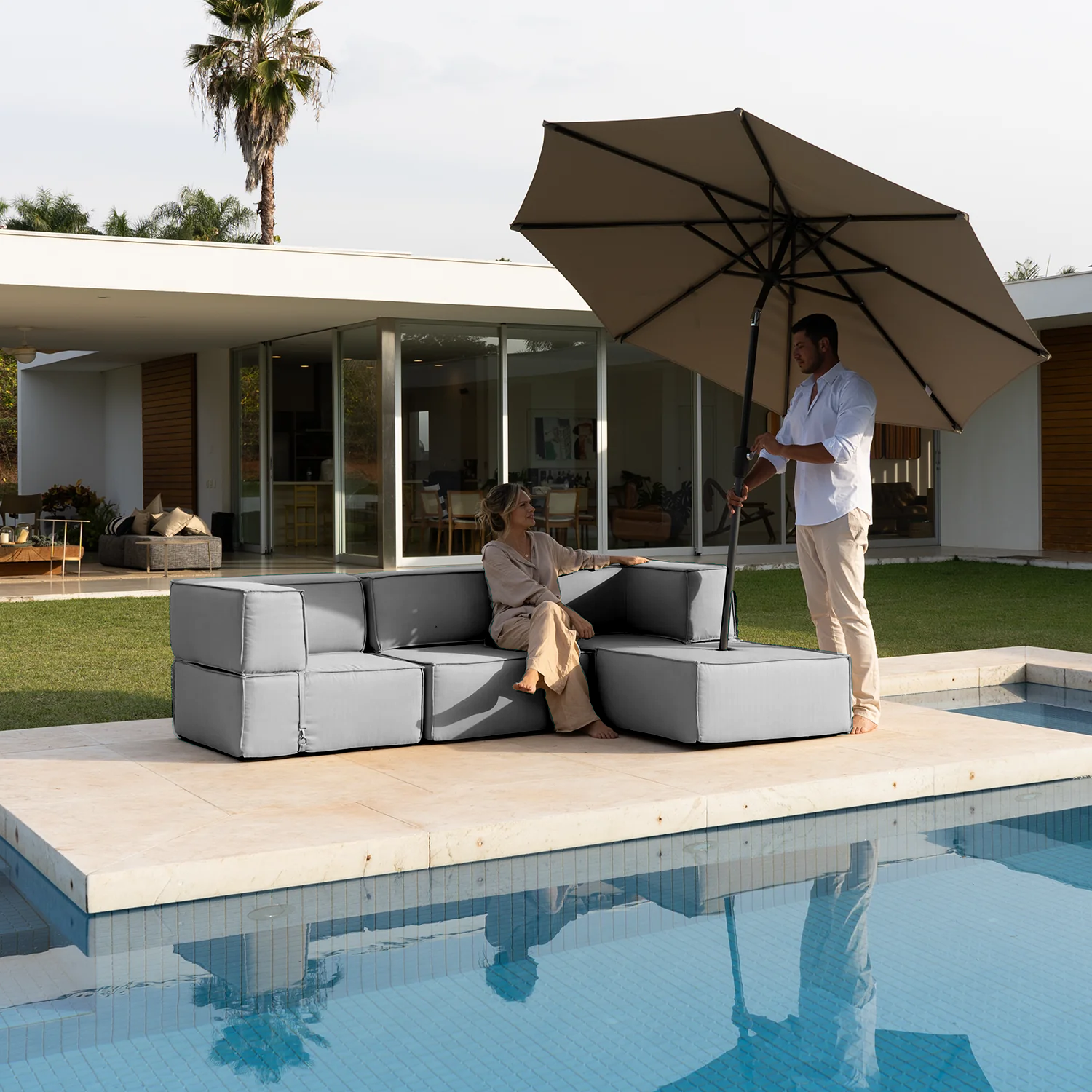 Lounge Zimma com 4 Módulos Cinza