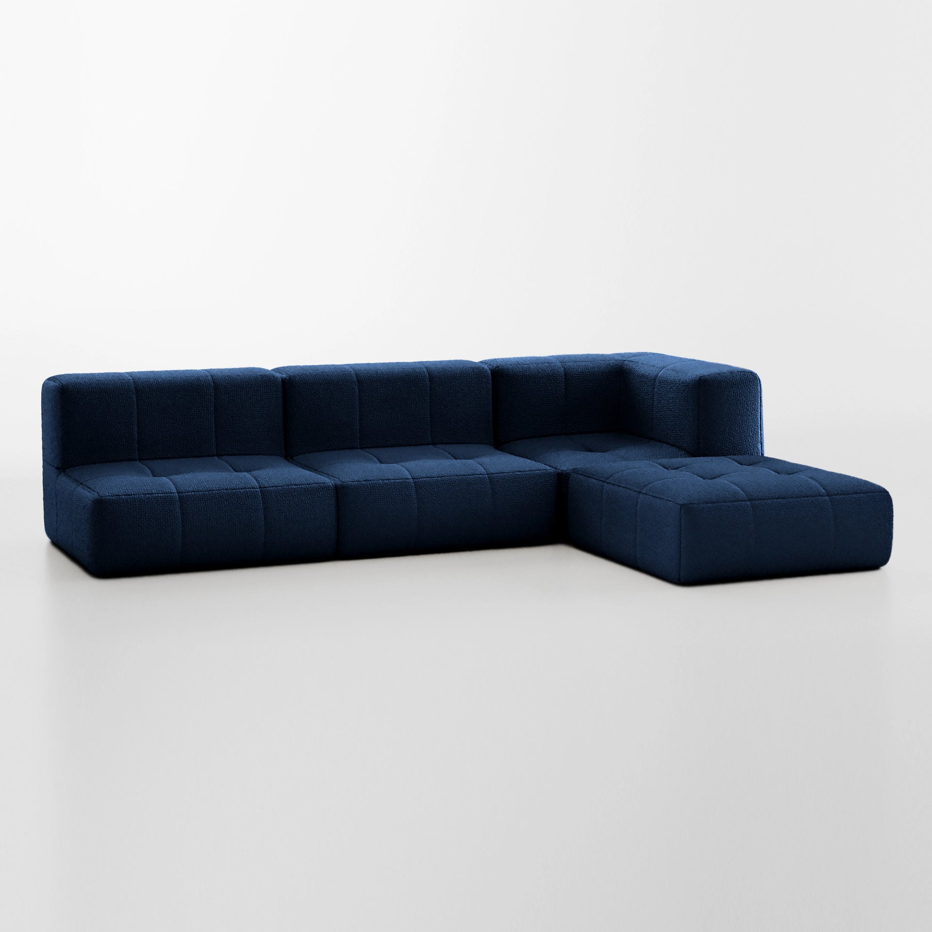 Sofá na Caixa modular 3 lugares em Boucle - 1 Braço com Chaise - Azul Grátis