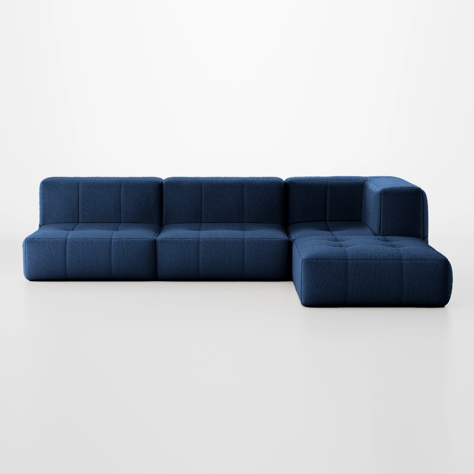 Sofá na Caixa modular 3 lugares em Boucle - 1 Braço com Chaise - Azul