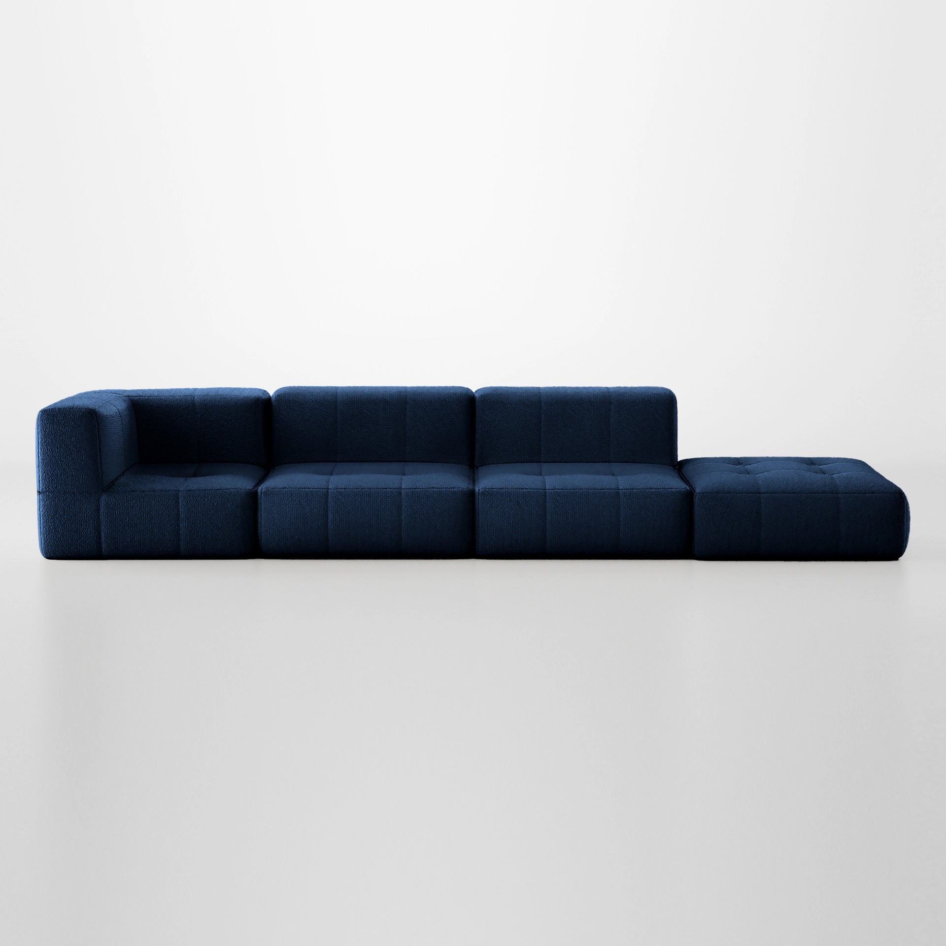 Sofá na Caixa modular 3 lugares em Boucle - 1 Braço com Chaise - Azul Grátis
