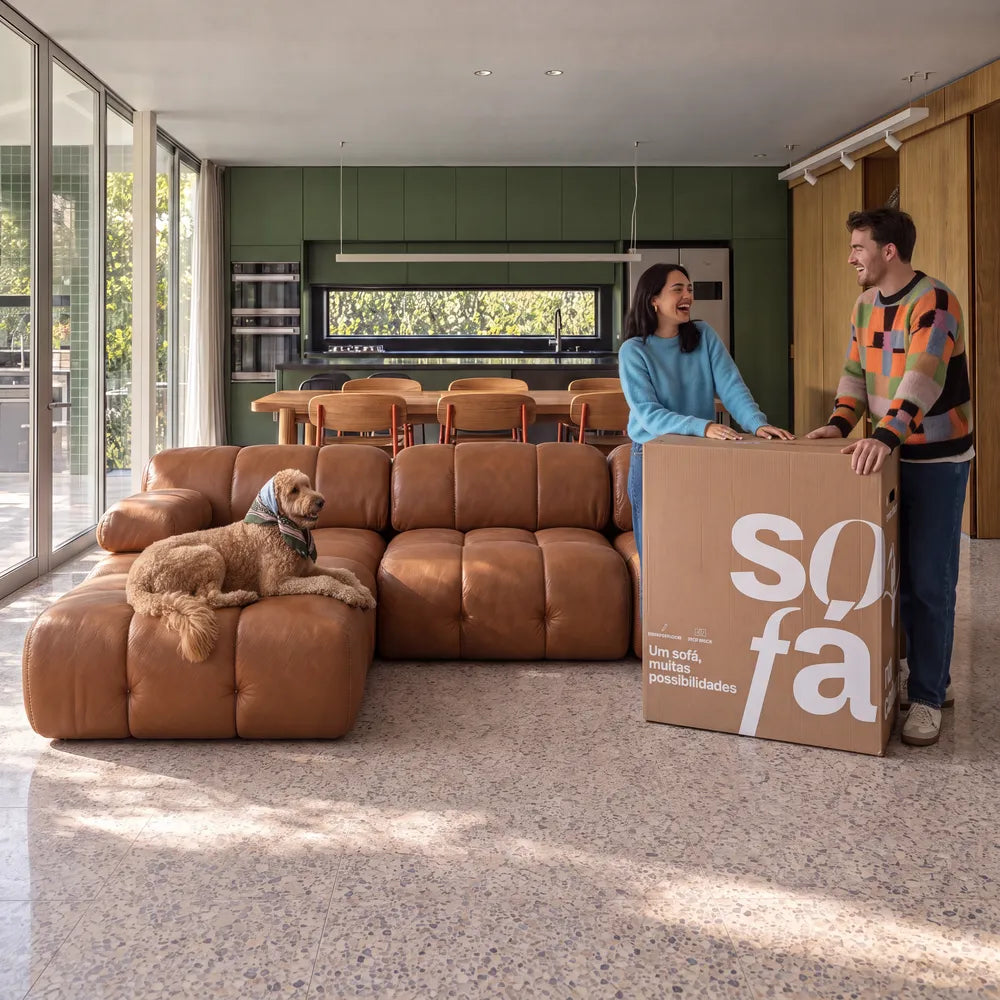 Sofá na Caixa Gummy 3 lugares em Boucle com 1 Apoios de pé - Courino