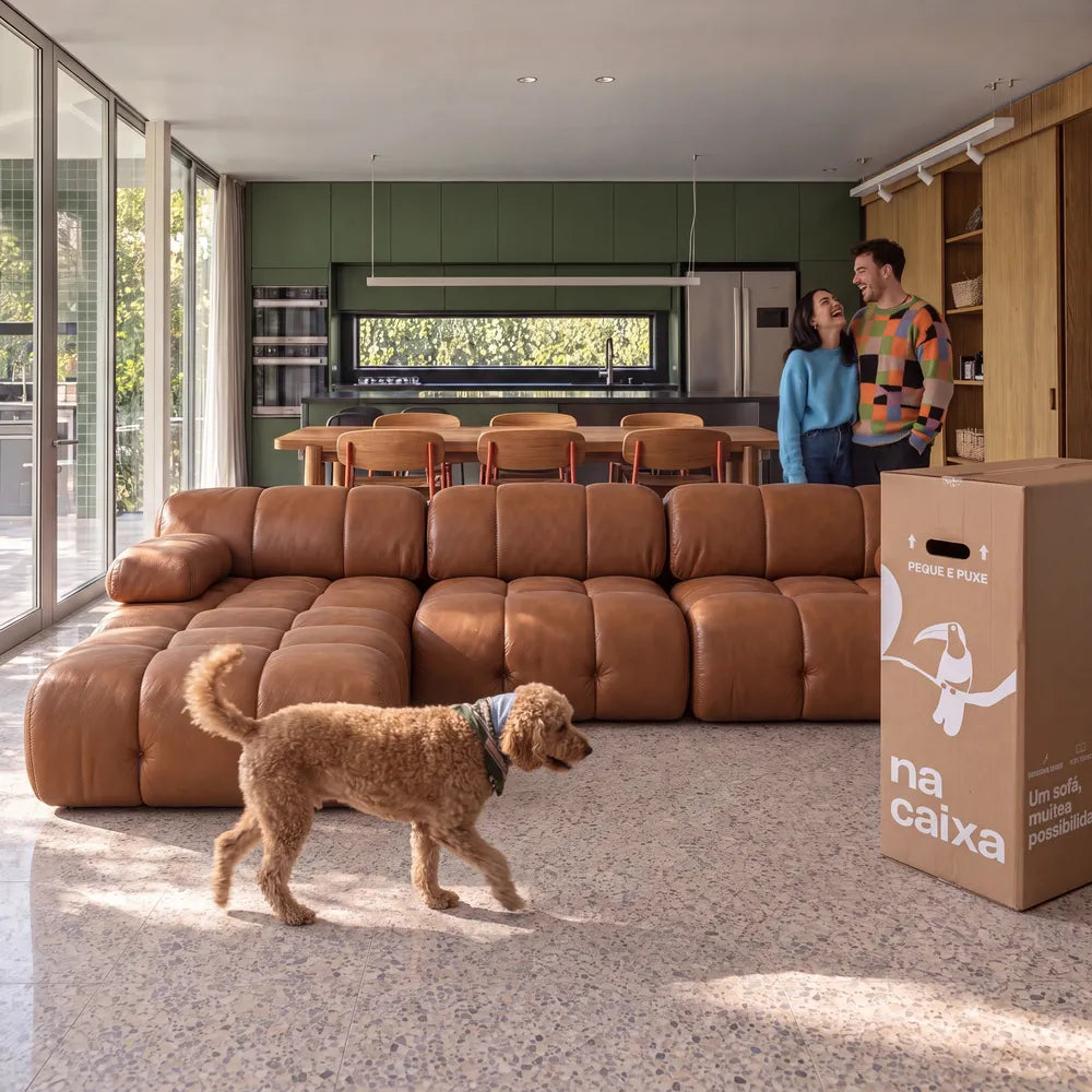 Sofá na Caixa Gummy 3 lugares em Boucle com 1 Apoios de pé - Courino