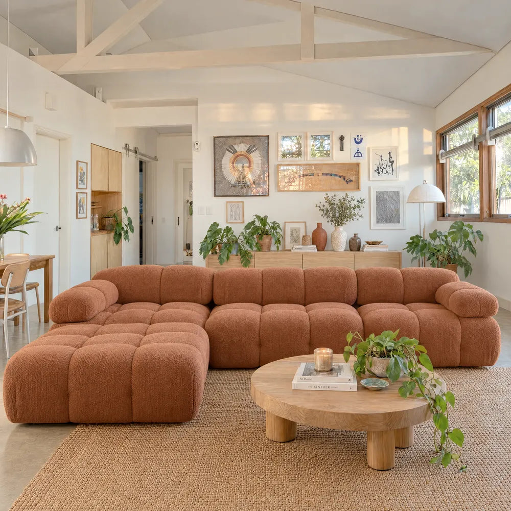 Sofá na Caixa Gummy 3 lugares em Boucle com 1 Apoios de pé - Terracota
