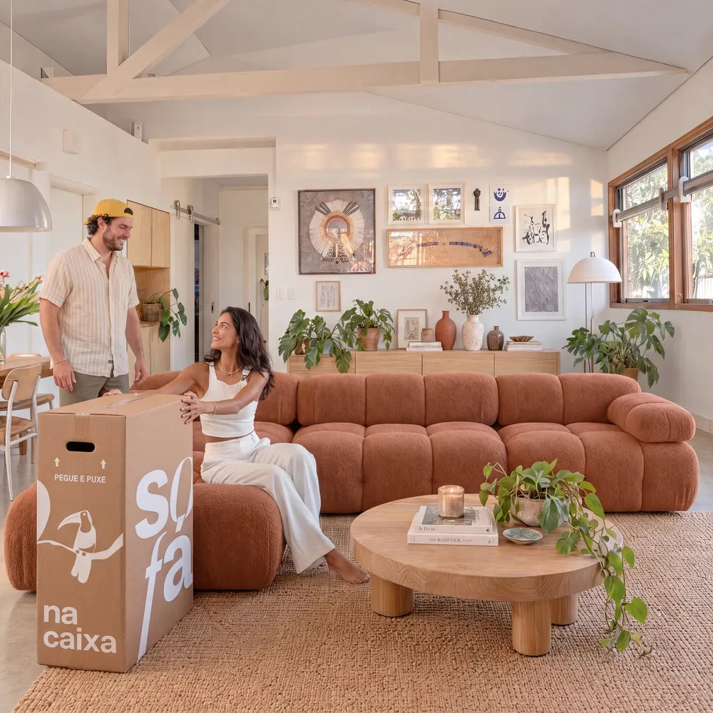 Sofá na Caixa Gummy 3 lugares em Boucle com 1 Apoios de pé - Terracota