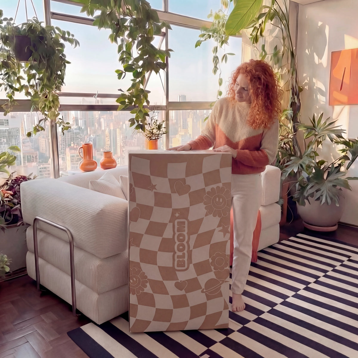 Sofá Cama Bloom - Sofá na Caixa + Apoio de Pé Bloom Tecido Cotelê Linho · vista 2