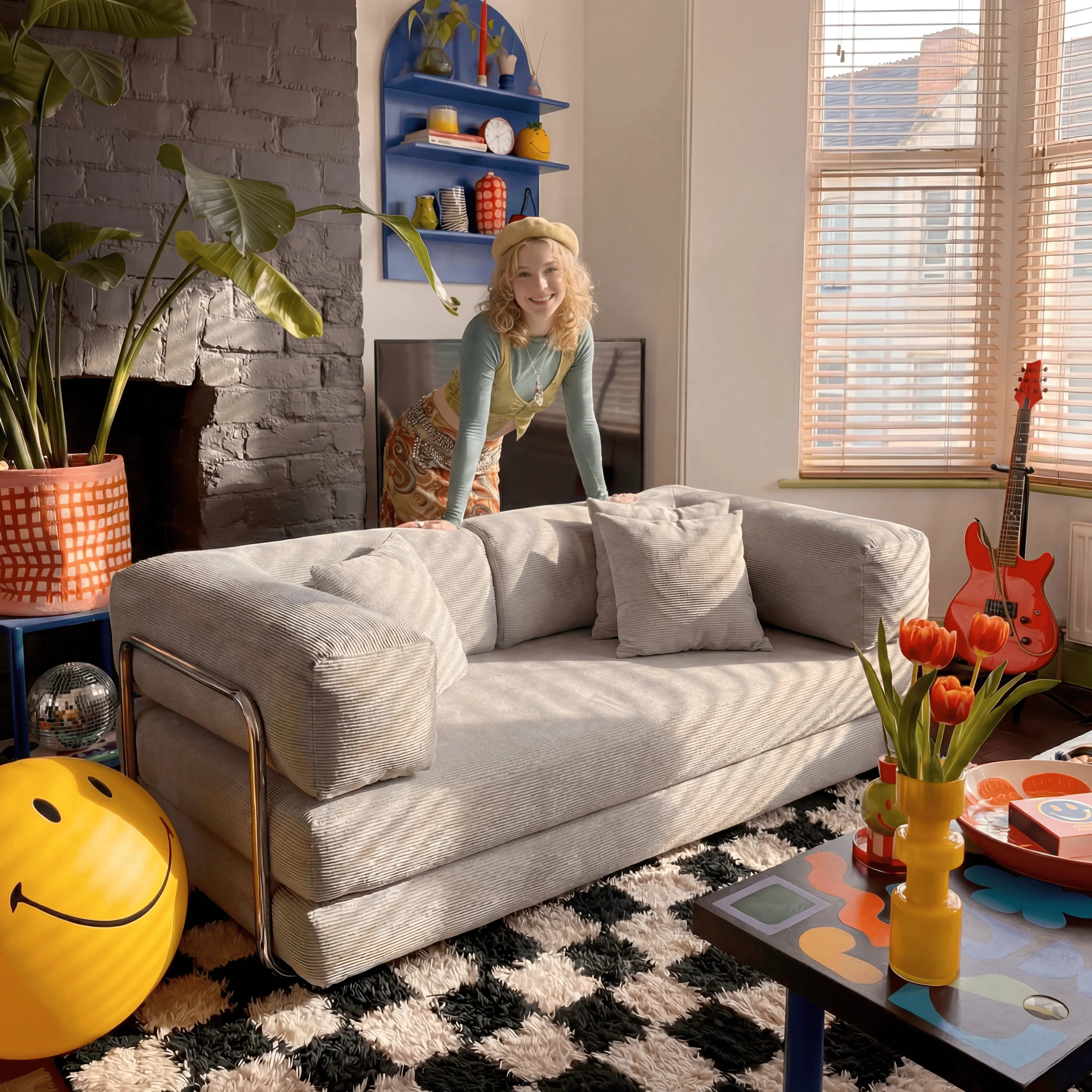 Sofá Cama Bloom - Sofá na Caixa + Apoio de Pé Bloom Tecido Cotelê Cinza · vista 6