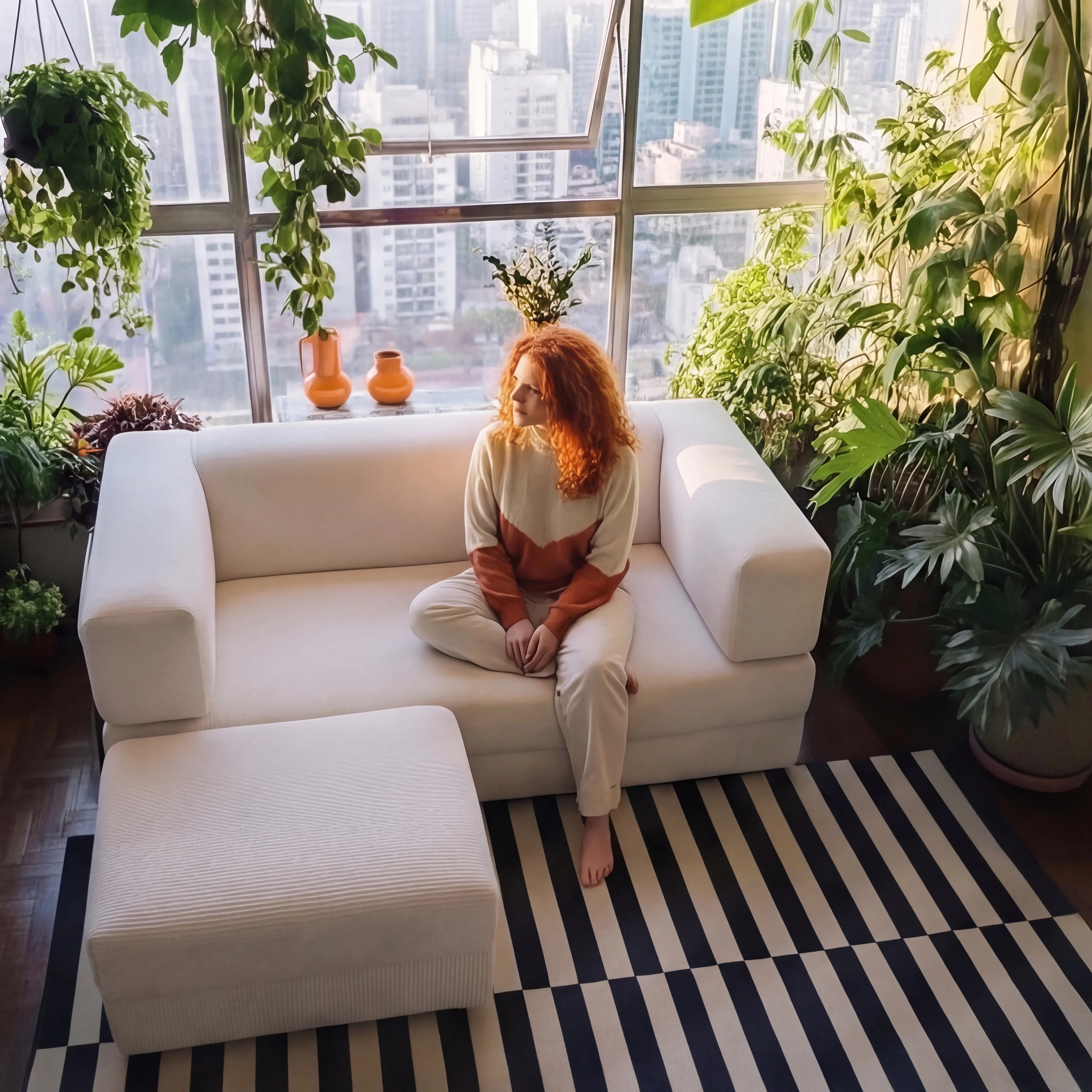 Sofá Cama Bloom - Sofá na Caixa + Apoio de Pé Bloom Tecido Cotelê Linho