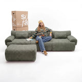 Sofá na Caixa modular Horizon 3 lugares em Boucle - Verde