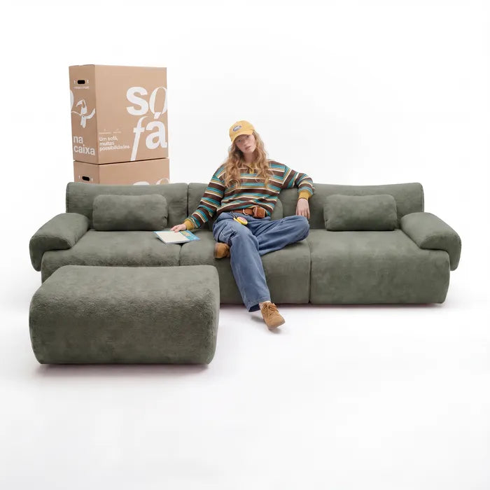 Sofá na Caixa modular Horizon 3 lugares em Boucle - Verde